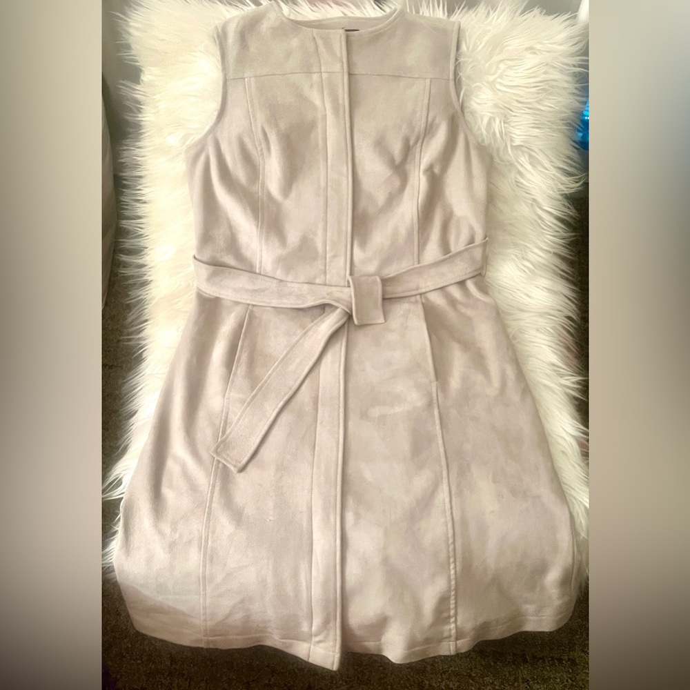 H by Halston Dove Grey Ultrasuede Sleeveless Coat Dress! So Sophisticated! Sz 0